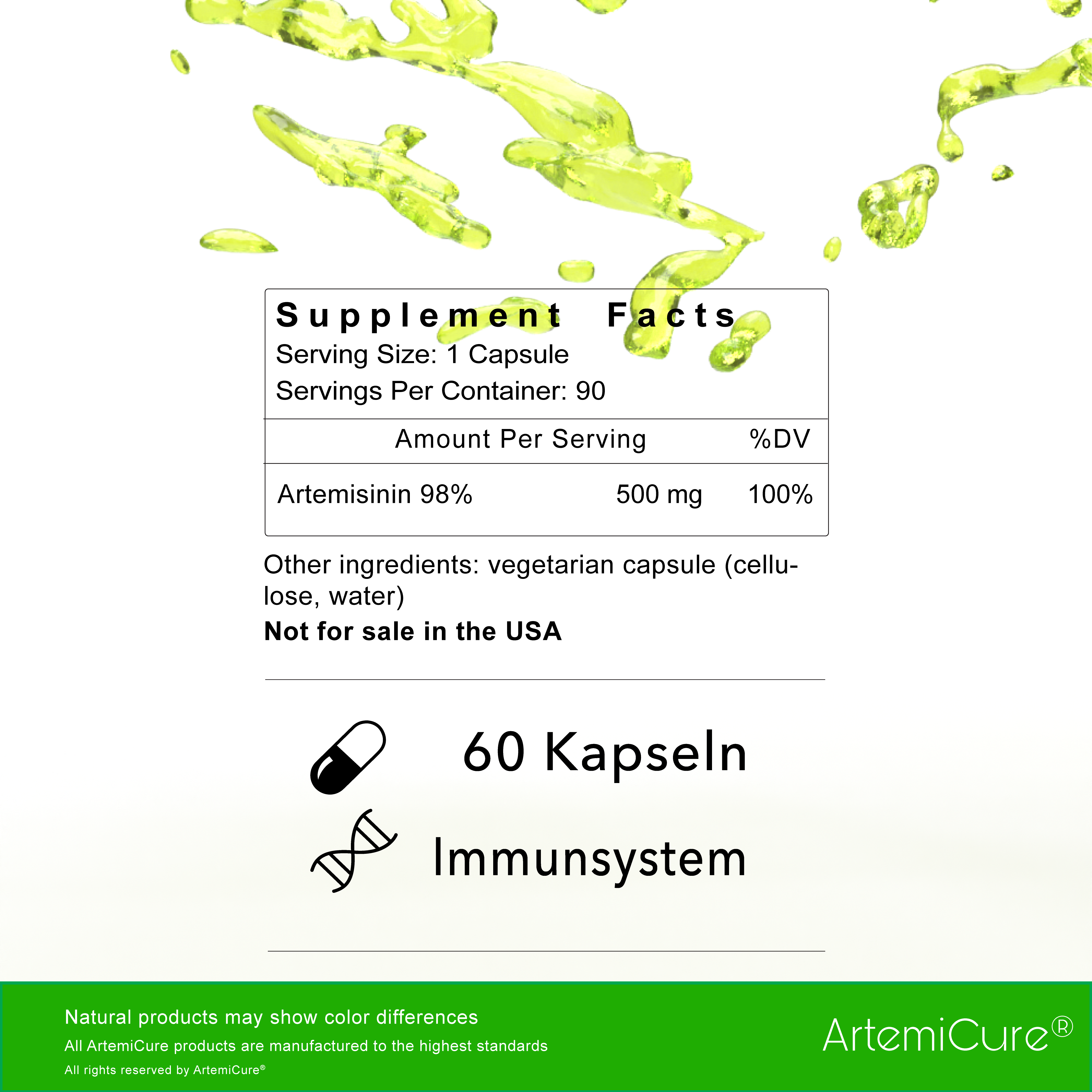 Artemisinin 98% - 500mg - 60 Capsules