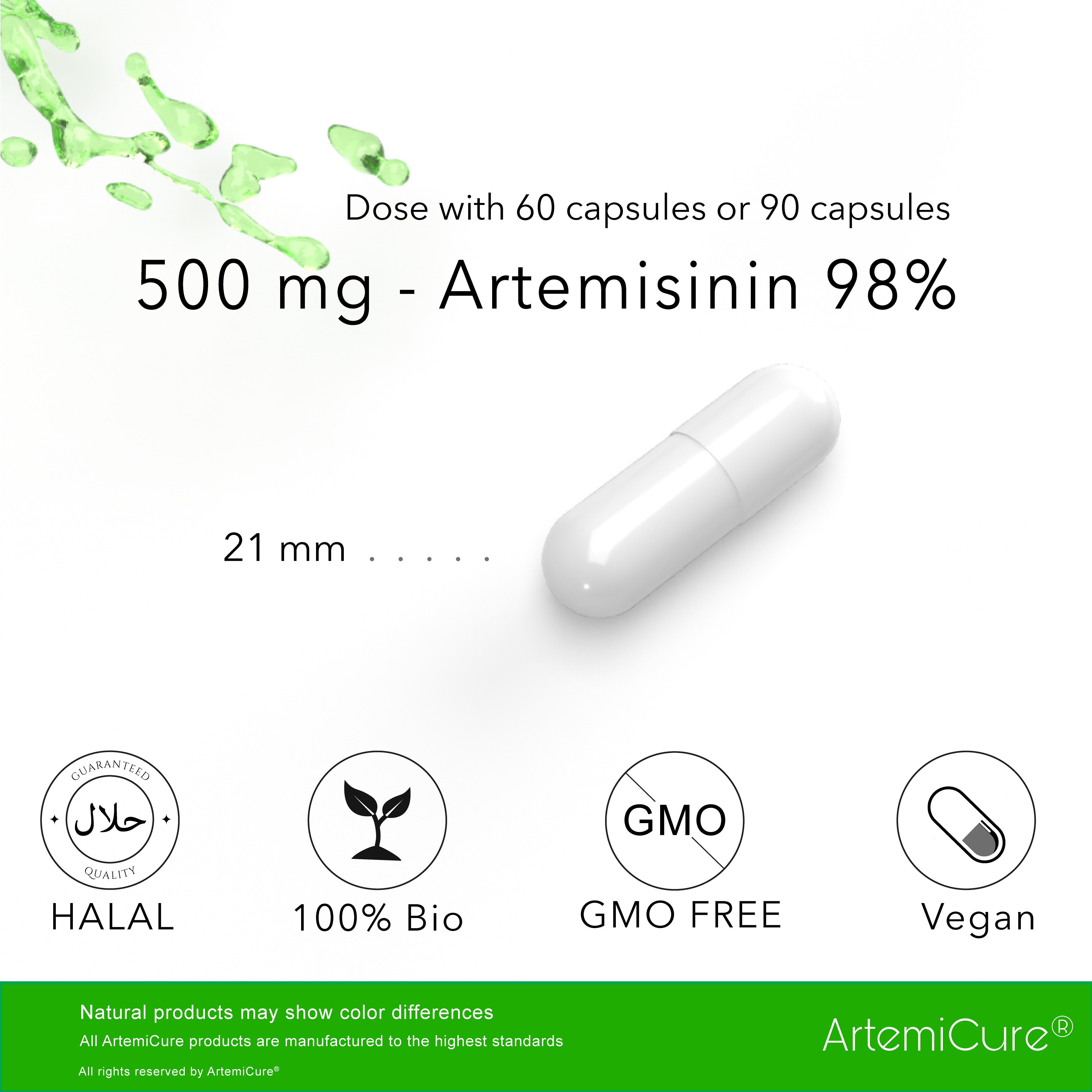 Artemisinin 98% - 500mg - 60 Capsules